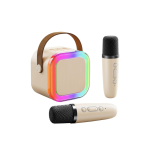 Karaoke Speaker with Dual Mics Bluetooth RGB Lights - Beige