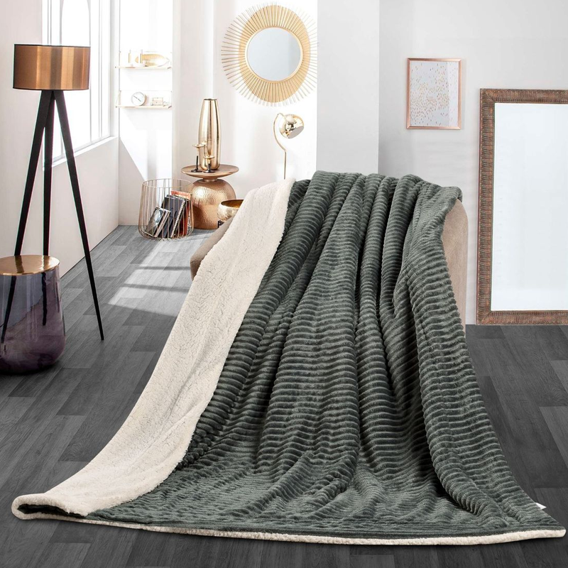Sastro---New-Reversible-Throw-Striped-Flannel-Sherpa-Fleece-Jacket-Grey Sastro - New Reversible Throw Striped Flannel Sherpa Fleece Jacket (Grey) - Image 1