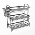 Multifunction 3 Tier Dish Drainer Rack with Drip Tray (Black)